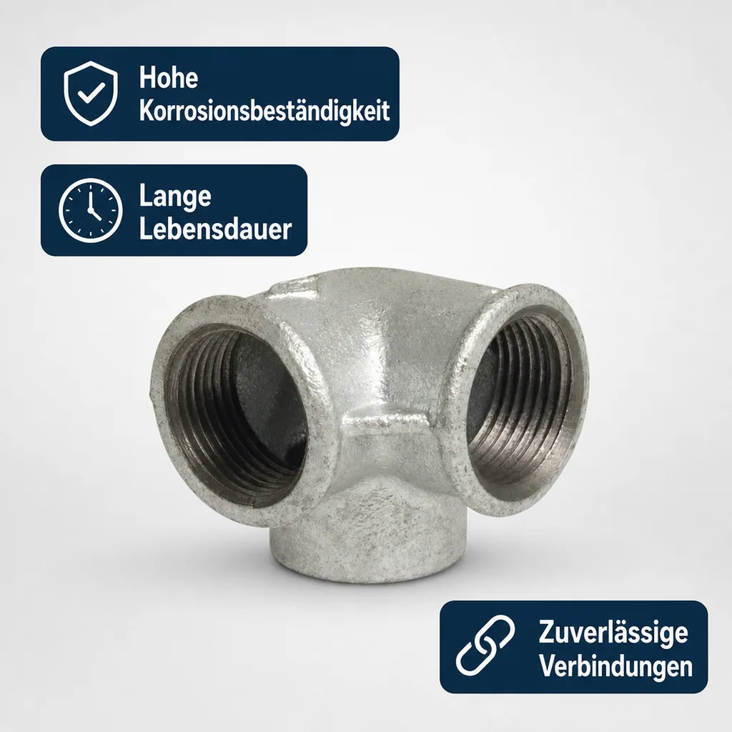Gewindefitting Temperguss 3/4 Zoll, Winkelverteiler verzinkt