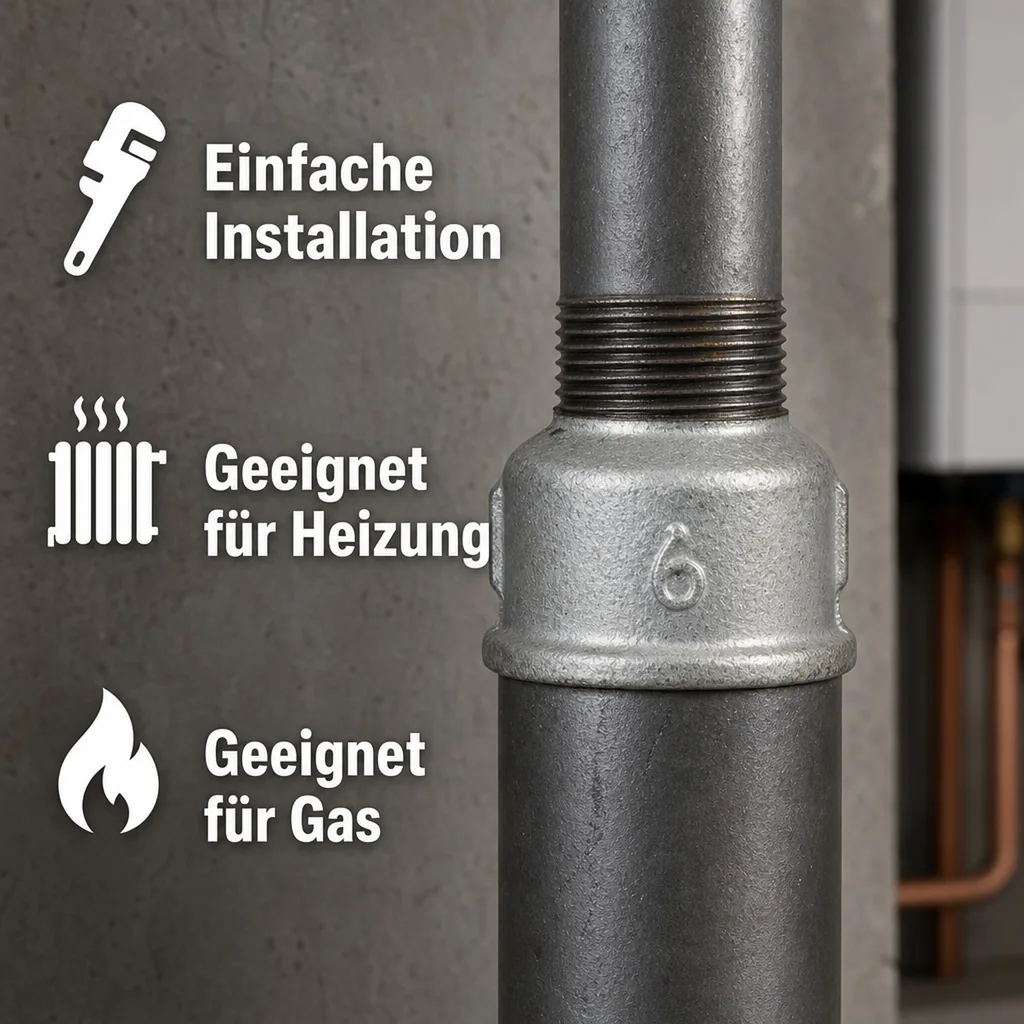 Gewindefitting Temperguss Reduziermuffe 1 1/2" IG x 1 1/4" AG