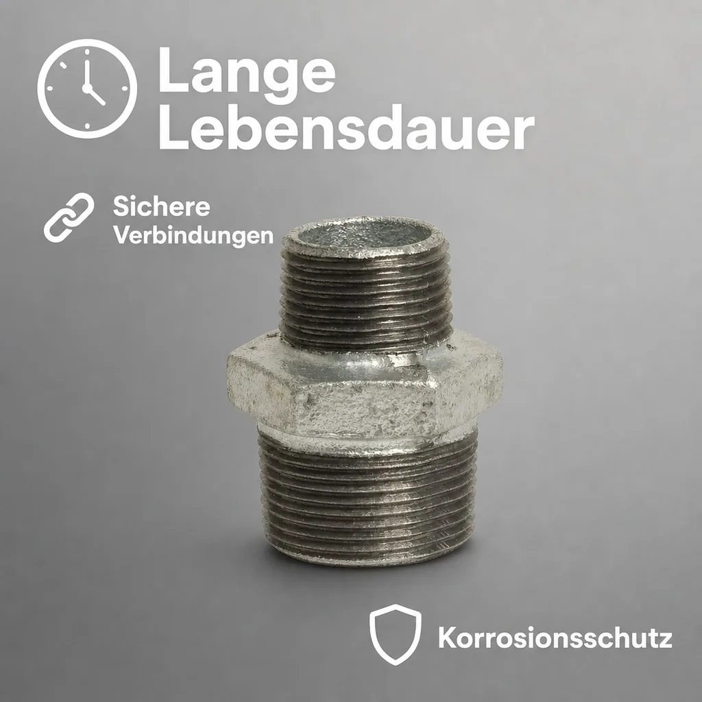 Reduziernippel, Tempergussfitting, Gewindefitting, 3/4" AG x 1/2" AG