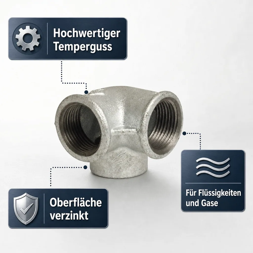 Gewindefitting Temperguss Winkelverteiler 1/2" IG x 1/2" IG x 1/2" IG