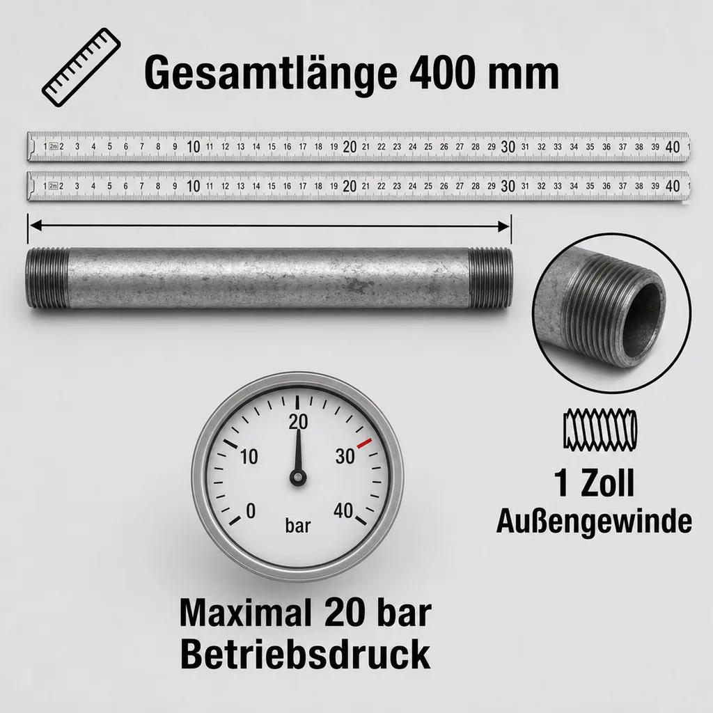 Gewindefitting Rohrnippel verzinkt 1" AG x 1" AG 400 mm
