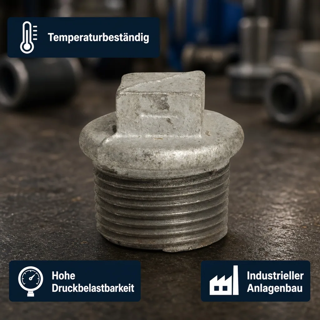 Gewindefitting Temperguss, Stopfen 1 Zoll AG, verzinkt