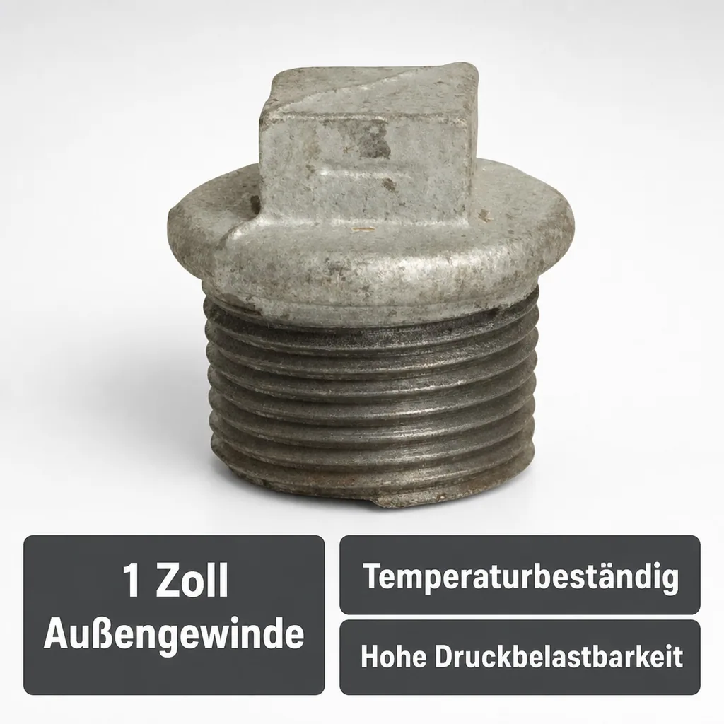 Gewindefitting Temperguss, Stopfen 1 Zoll AG, verzinkt