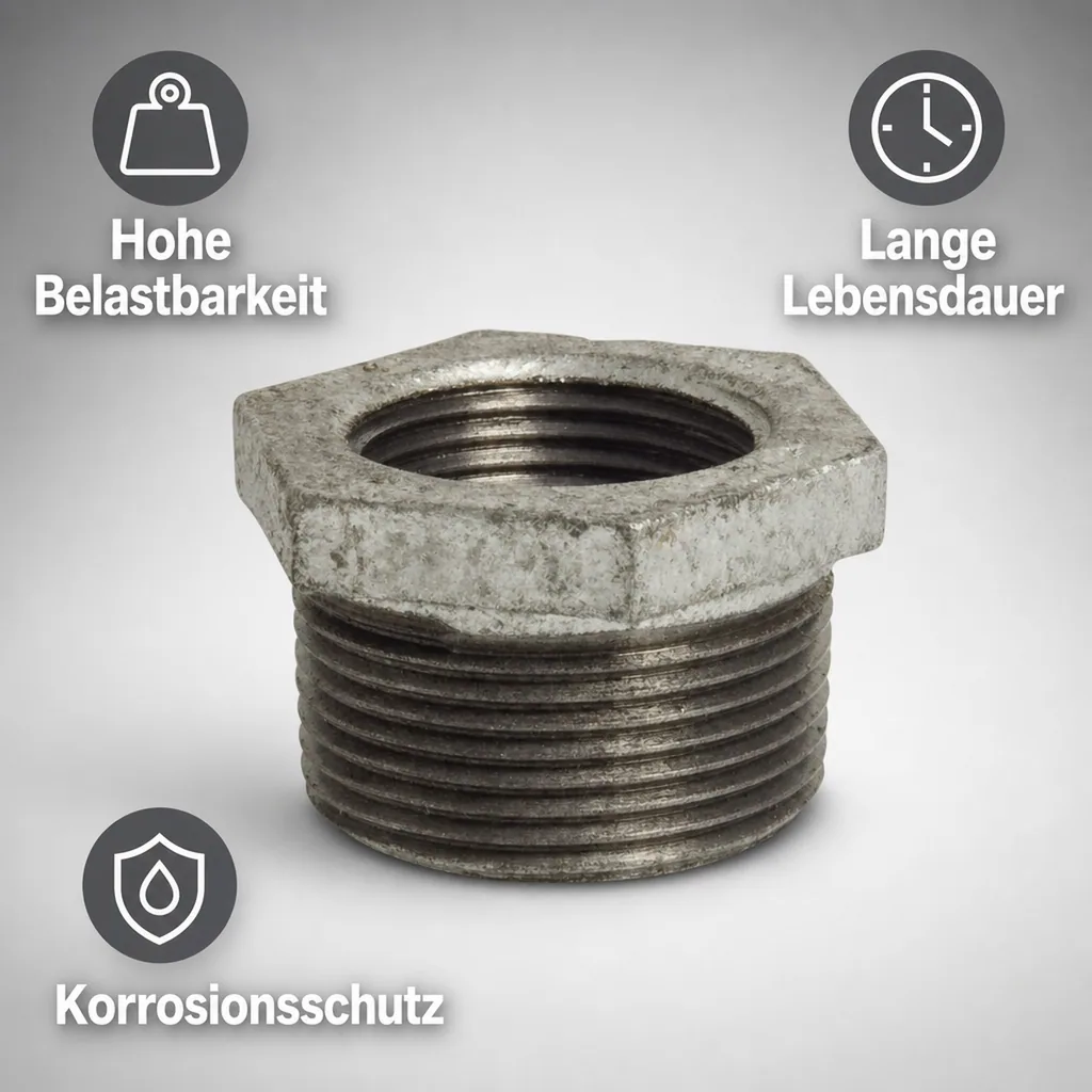 Gewindefitting Temperguss, Reduzierstück 1" AG x 3/4" IG