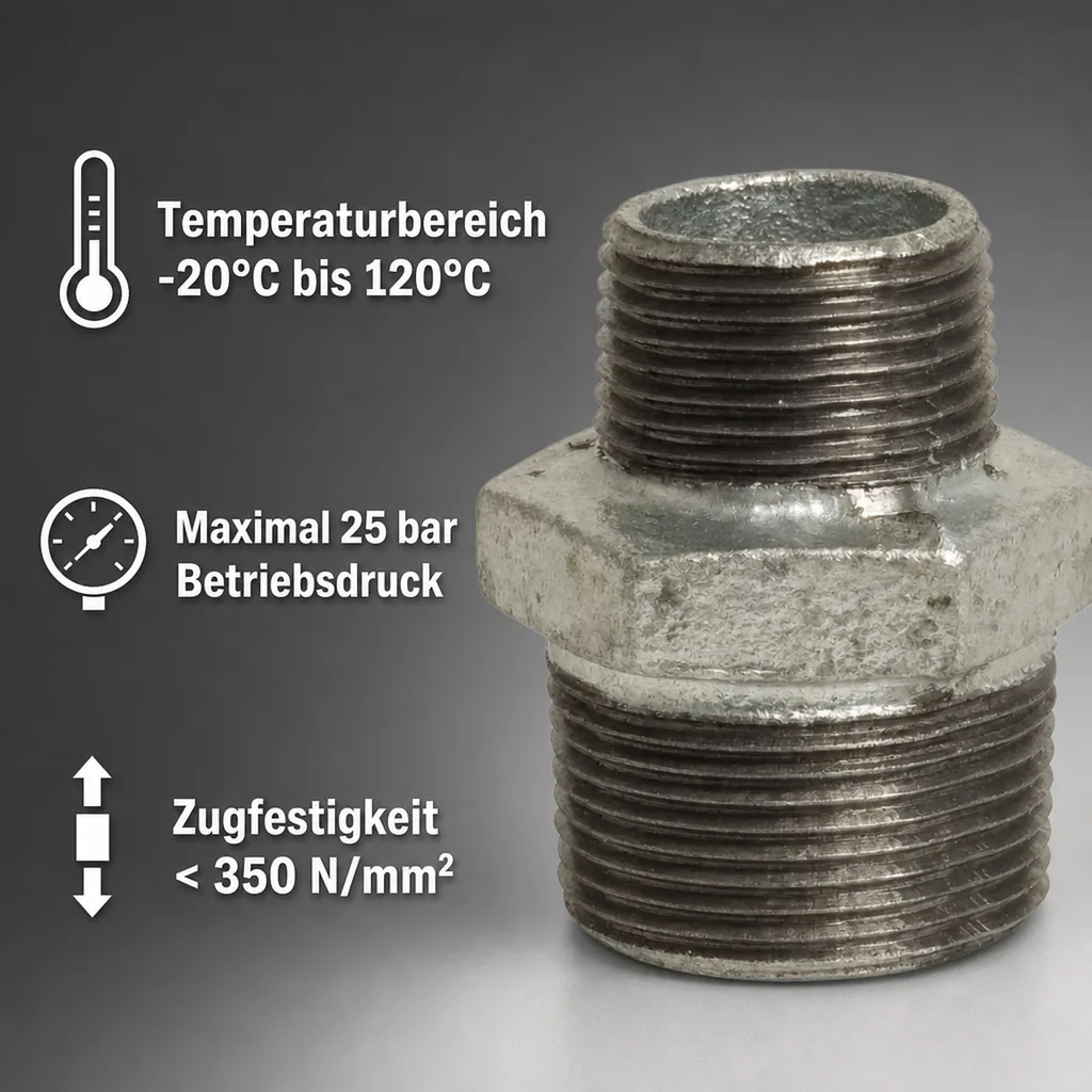 Gewindefitting Temperguss Reduziernippel 1 1/2" AG x 1 1/4" AG