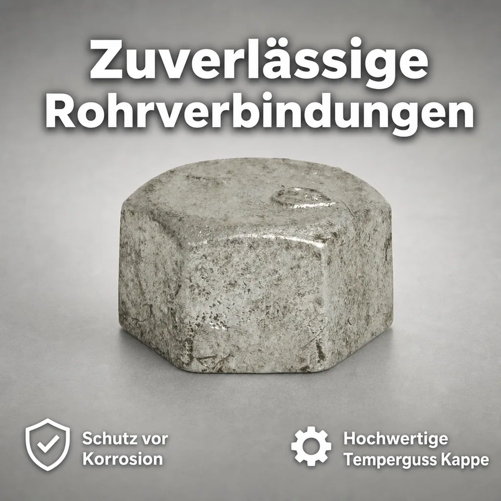 Gewindefitting, Temperguss Kappe, 1 1/4" IG, Sechskant, verzinkt
