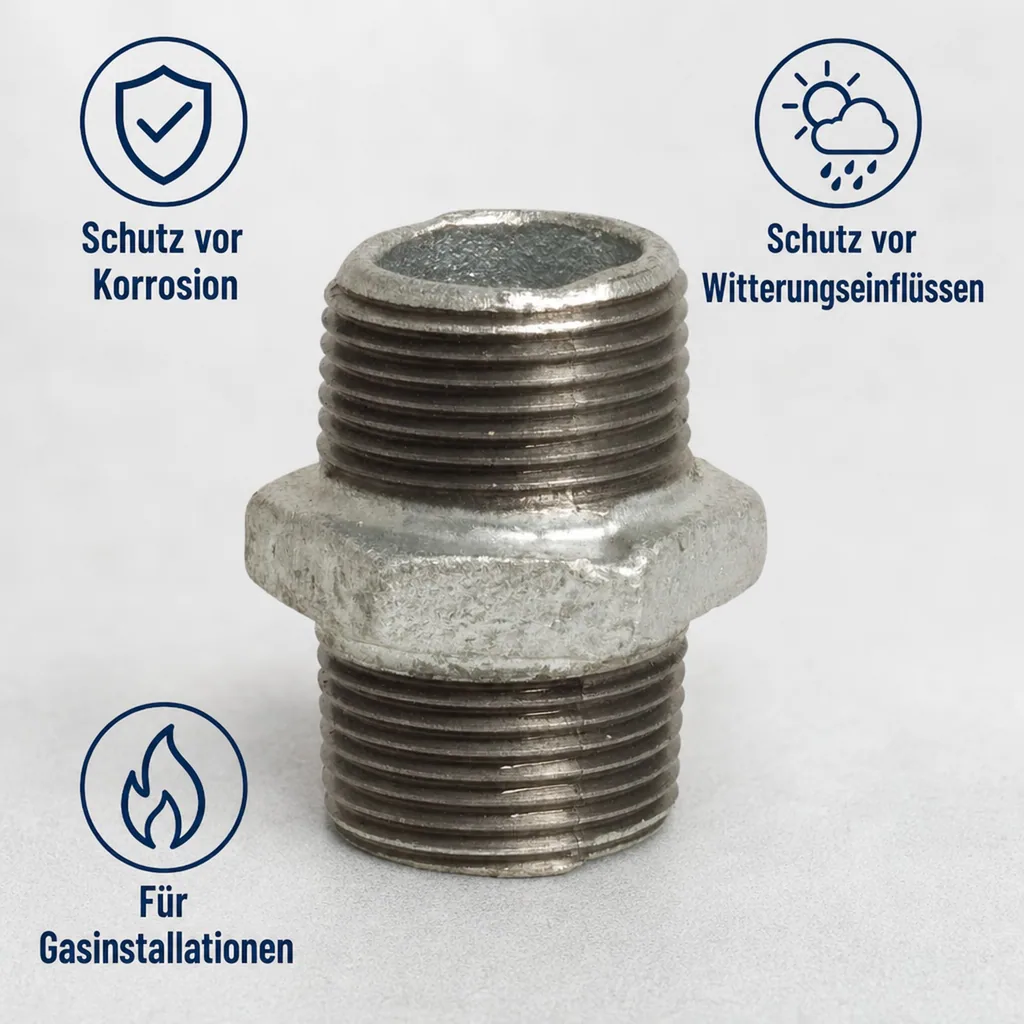 Doppelnippel 2 Zoll, Gewindefitting Temperguss, verzinkt, AG x AG
