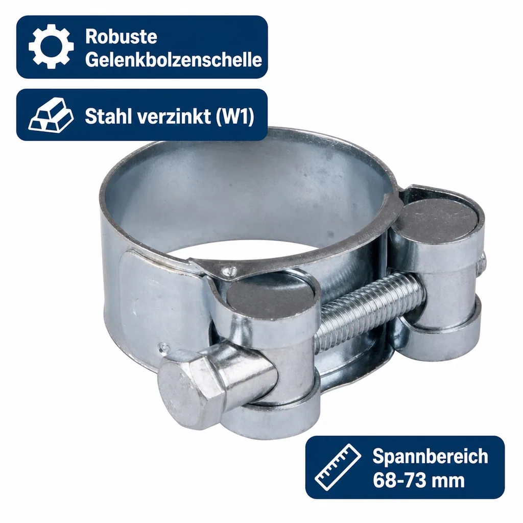 Gelenkbolzenschelle 68-73mm, Spannbackenschelle, W1 Stahl