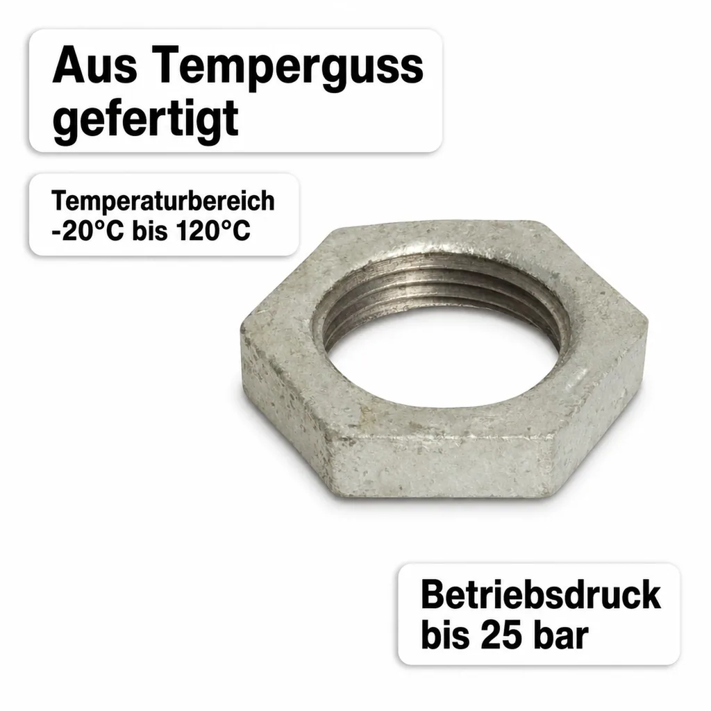 Gewindefitting Temperguss Gegenmutter mit Vertiefung 2" IG