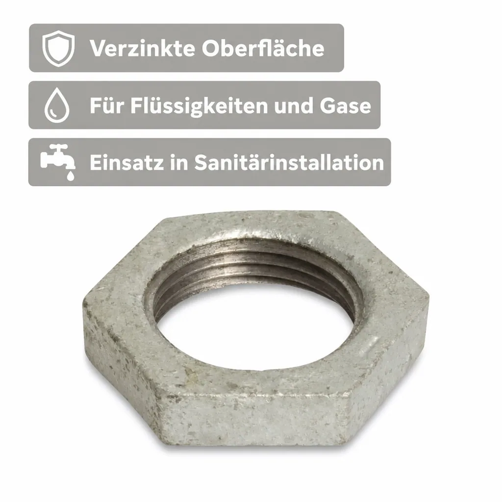 Gewindefitting Temperguss Gegenmutter mit Vertiefung 2" IG