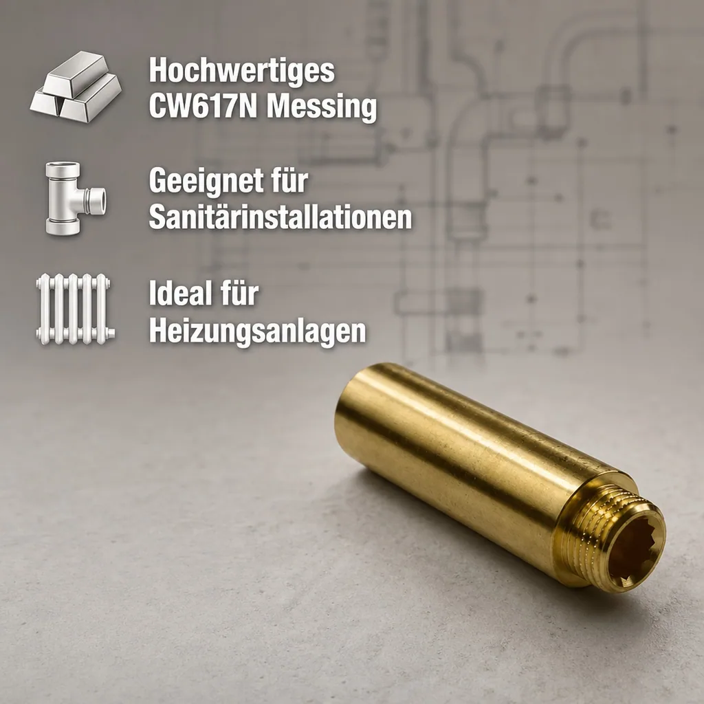 Hahnverlängerung, Messing Gewindefitting, 1/2 Zoll AG x 1/2 Zoll IG, 80 mm