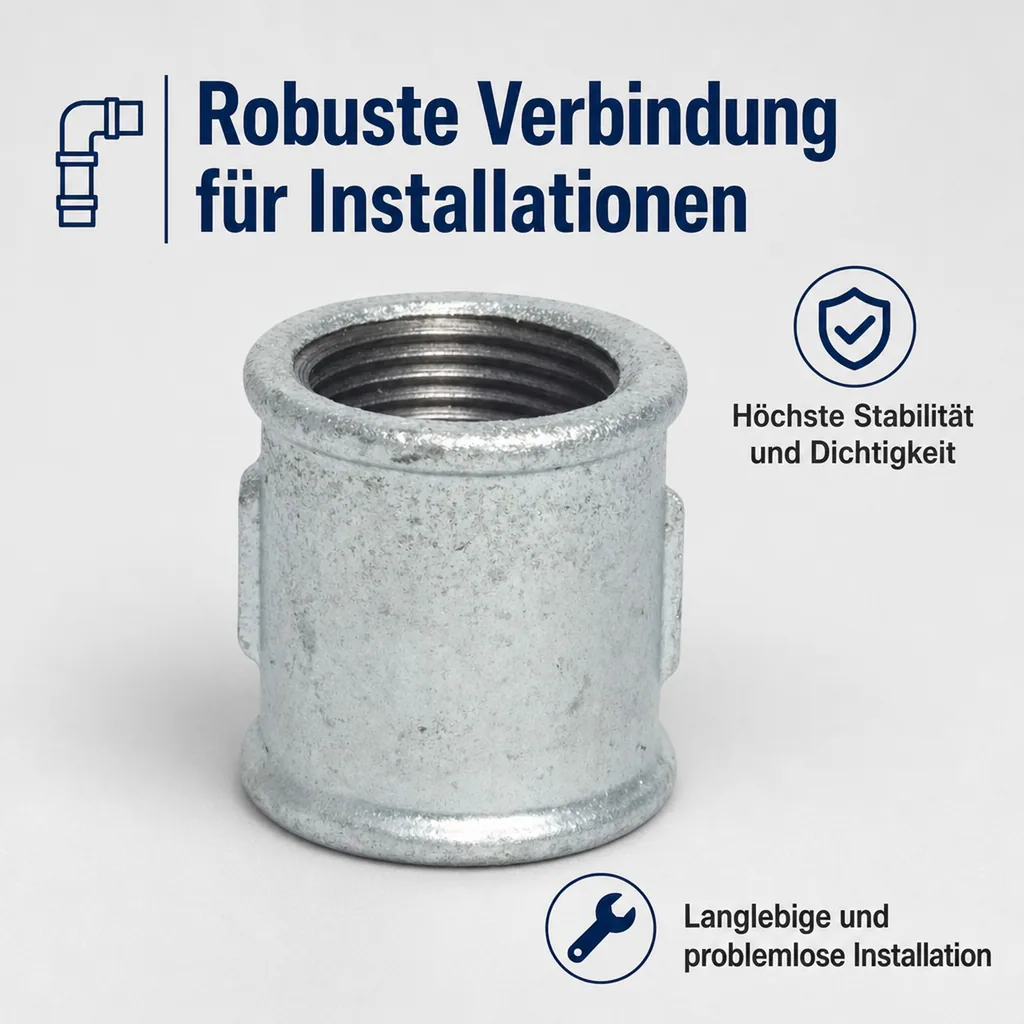 Temperguss Muffe 2 Zoll, Gewindemuffe, Tempergussfitting