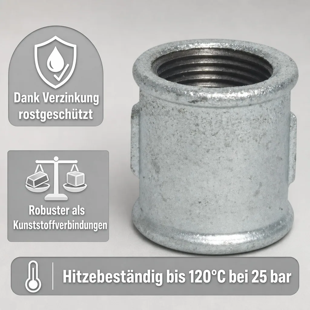Temperguss Muffe 2 Zoll, Gewindemuffe, Tempergussfitting