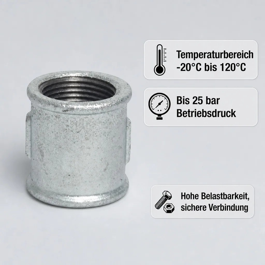 Temperguss Muffe 2 Zoll, Gewindemuffe, Tempergussfitting