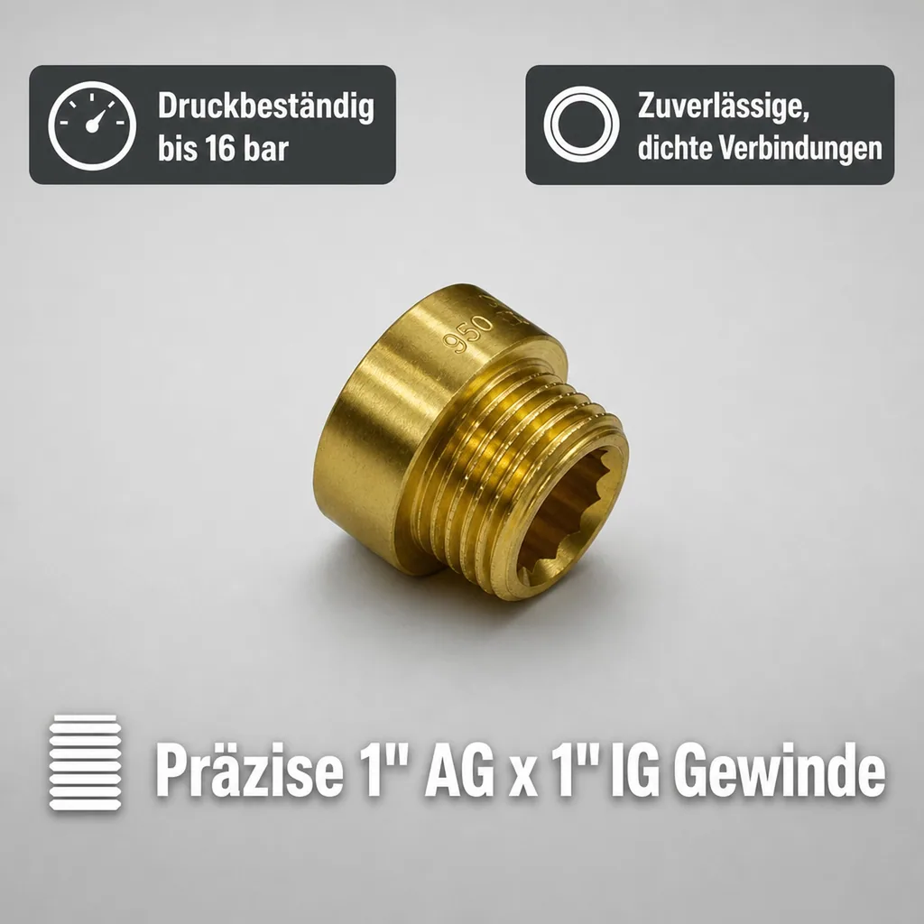 Messing Fitting, Hahnverlängerung 1", Gewindefitting Messing, AG x IG