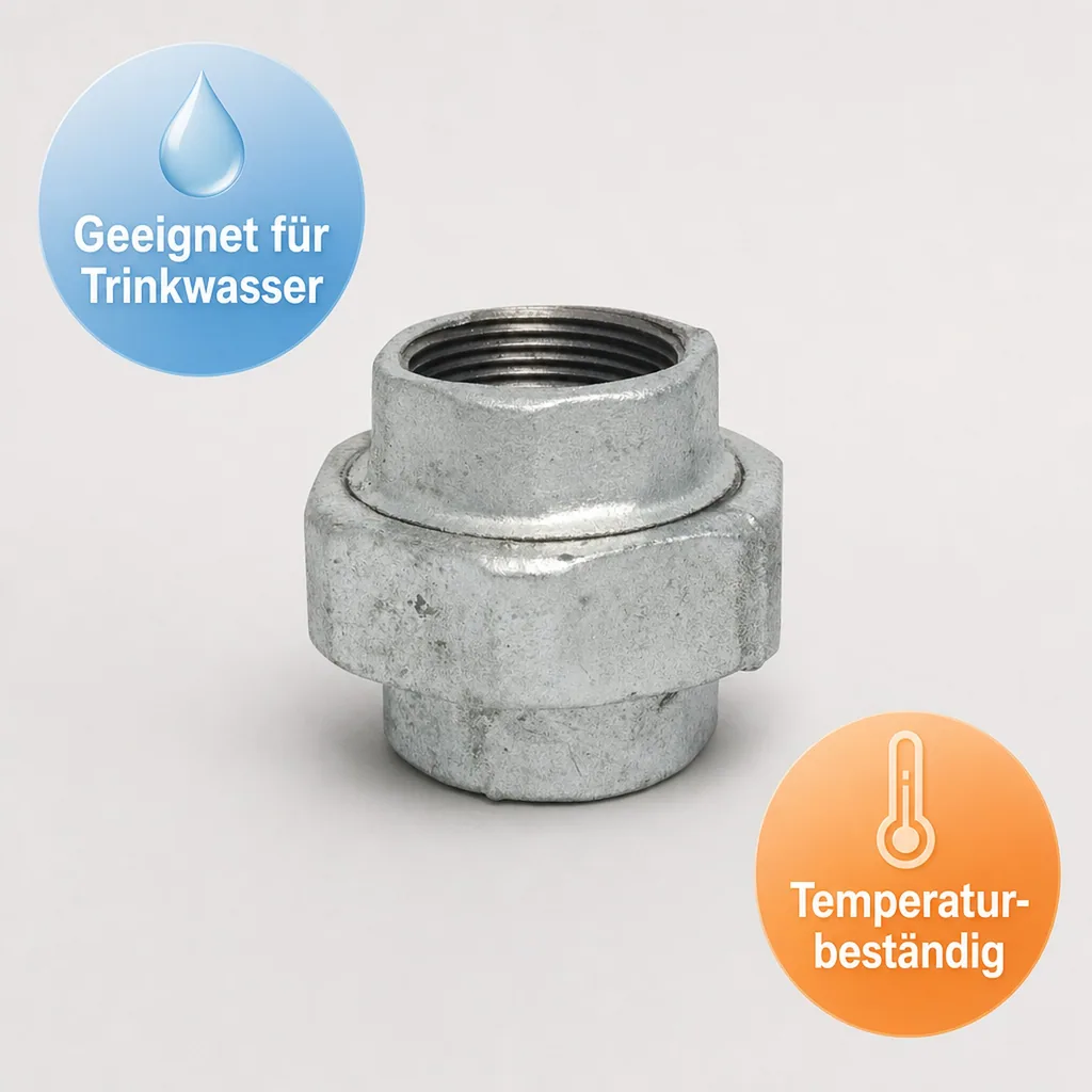 Gewindefitting Temperguss Verschraubung Flach 2 Zoll IG x 2 Zoll IG