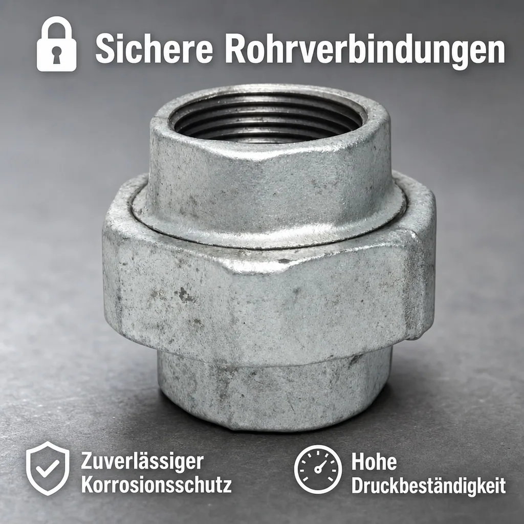 Gewindefitting Temperguss Verschraubung Flach 2 Zoll IG x 2 Zoll IG