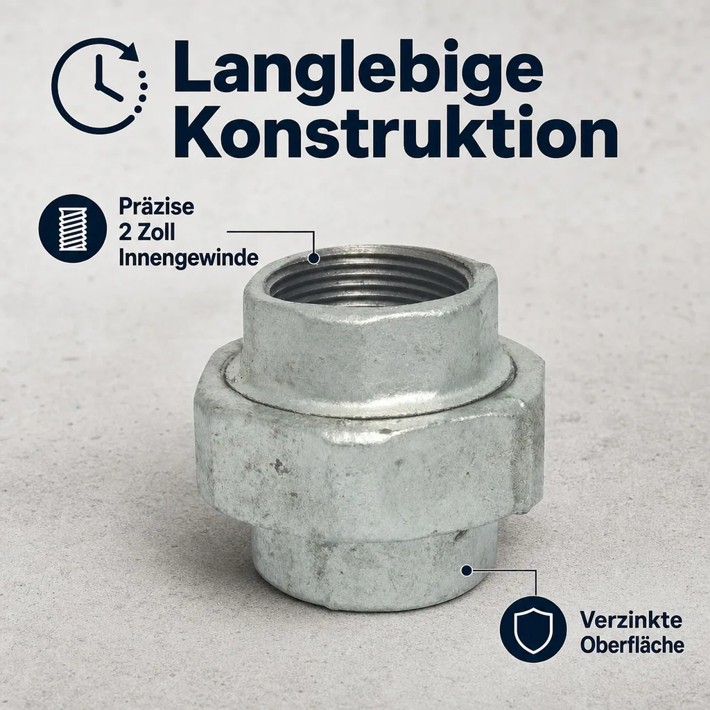 Gewindefitting Temperguss Verschraubung Flach 2 Zoll IG x 2 Zoll IG