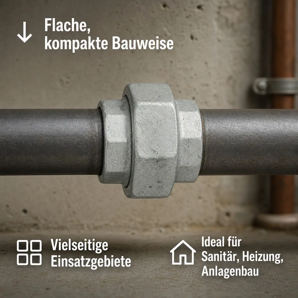 Gewindefitting Temperguss Verschraubung Flach 2 Zoll IG x 2 Zoll IG