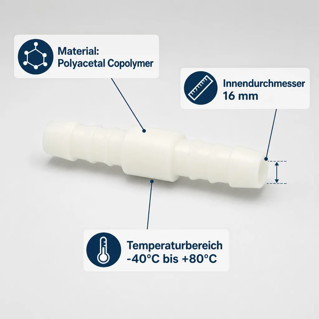 Schlauchverbinder 16mm, Kunststoff Tülle, Schlauchkupplung