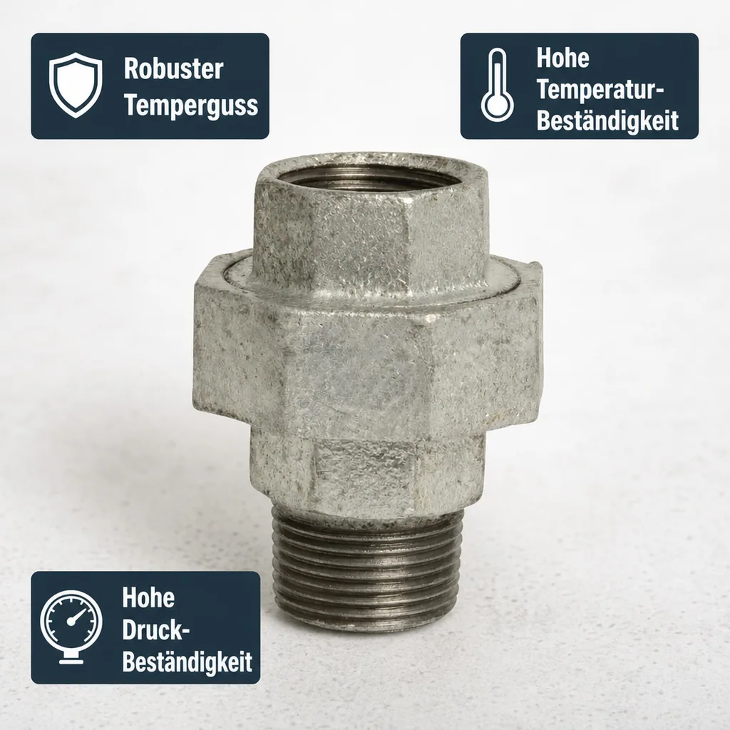 Gewindefitting Temperguss, konische Verschraubung 1 1/4 Zoll