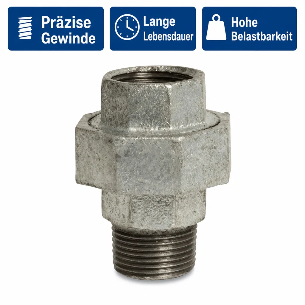 Gewindefitting Temperguss, konische Verschraubung 1 1/4 Zoll