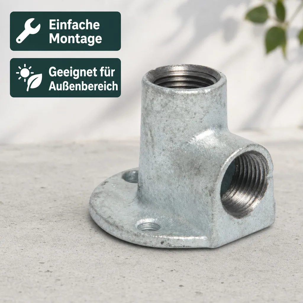 Gewindefitting Temperguss, Wandscheibe 90° 3/4" IG x 3/4" IG