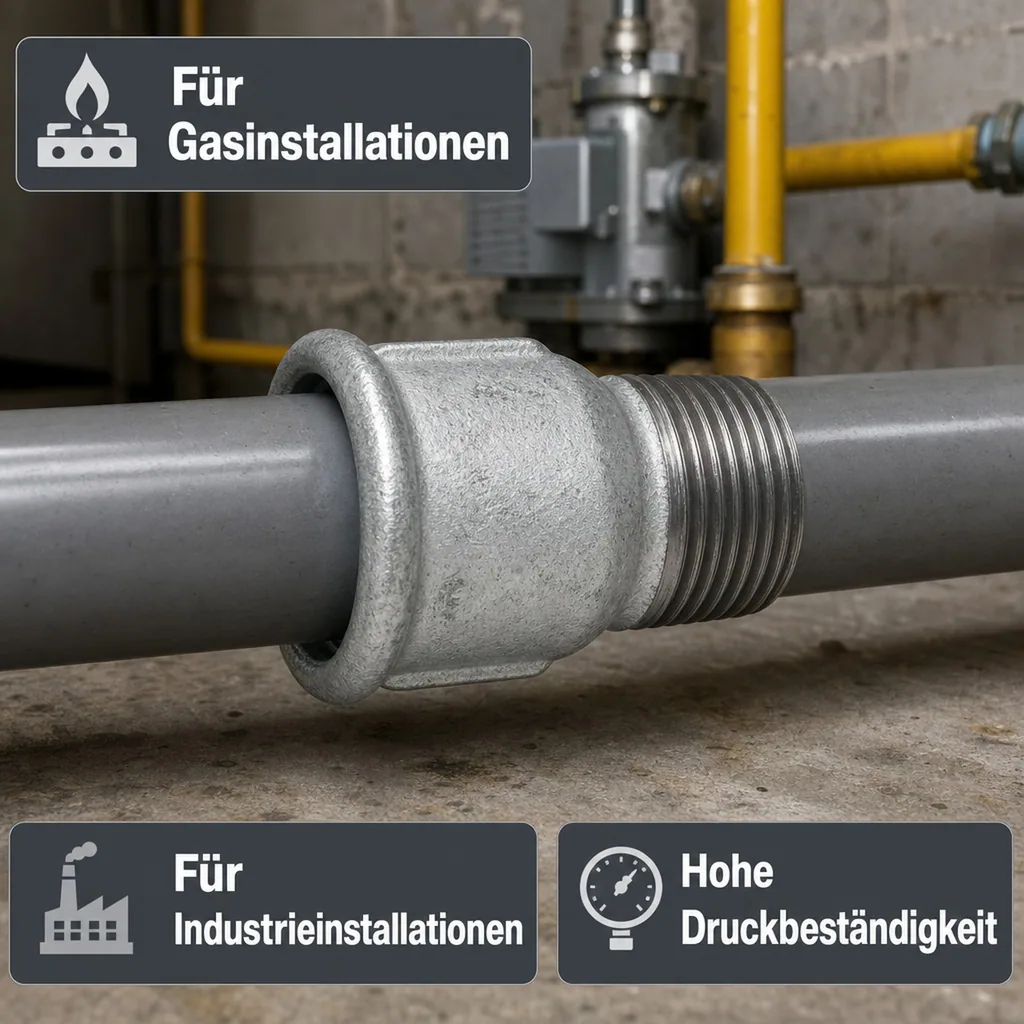 Muffennippel Temperguss, Gewindefitting, 1" IG x 1" AG