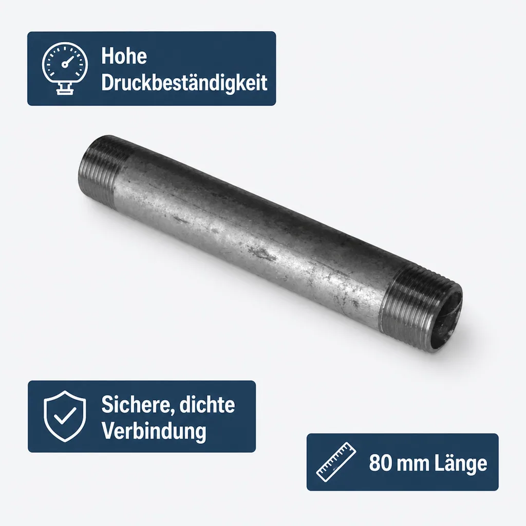 Rohrnippel verzinkt, Gewindefitting, 1/4 Zoll AG x 1/4 Zoll AG, 80mm