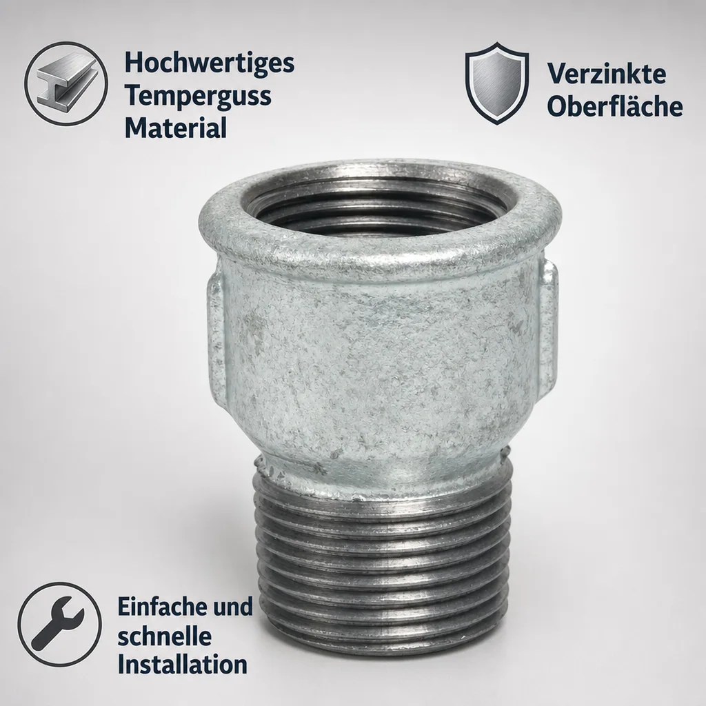 Gewindefitting 3/4 Zoll, Temperguss Muffennippel, Fitting verzinkt