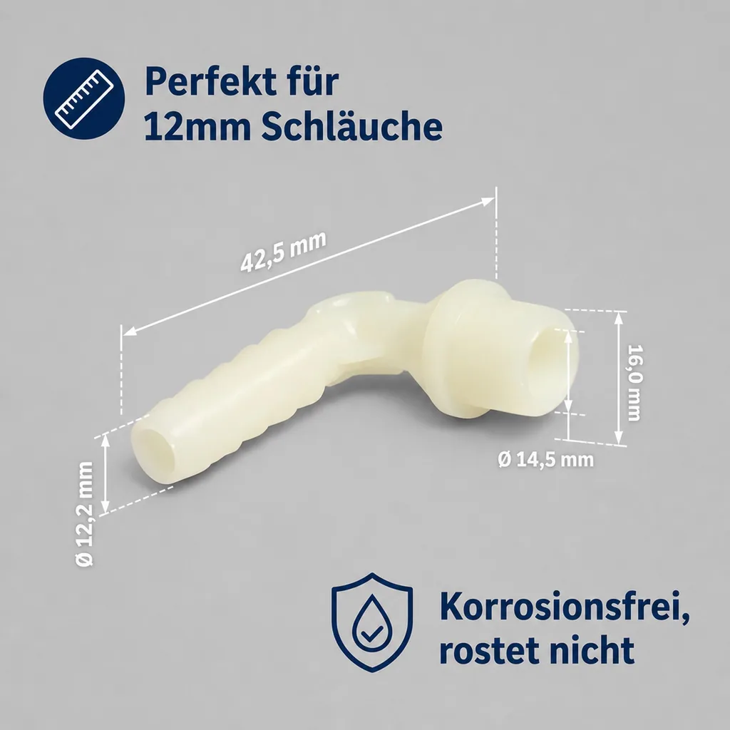 Schlauchverbinder 12mm, Kunststoff Winkelverbinder, Tülle, 3/8 Zoll