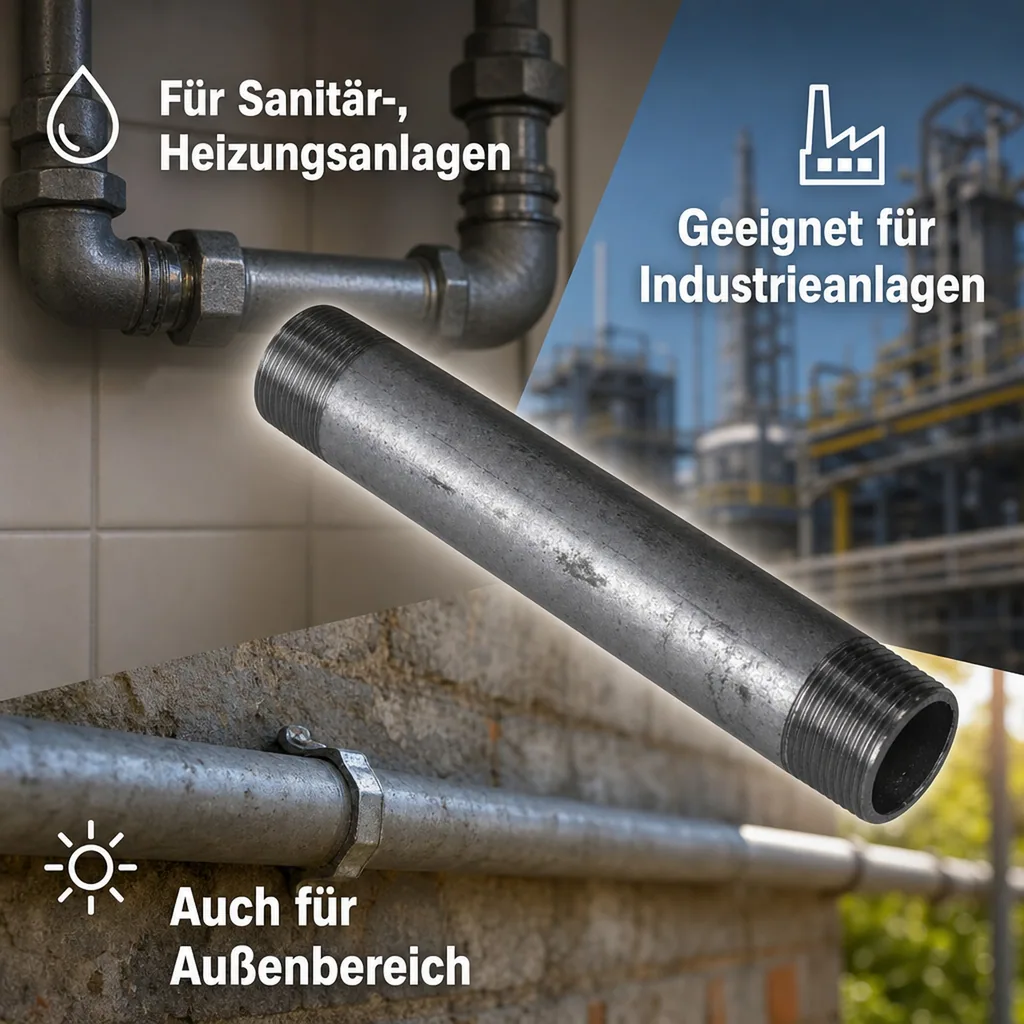 Rohrnippel verzinkt, Gewindefitting, 1 1/2" AG x 1 1/2" AG, 60mm