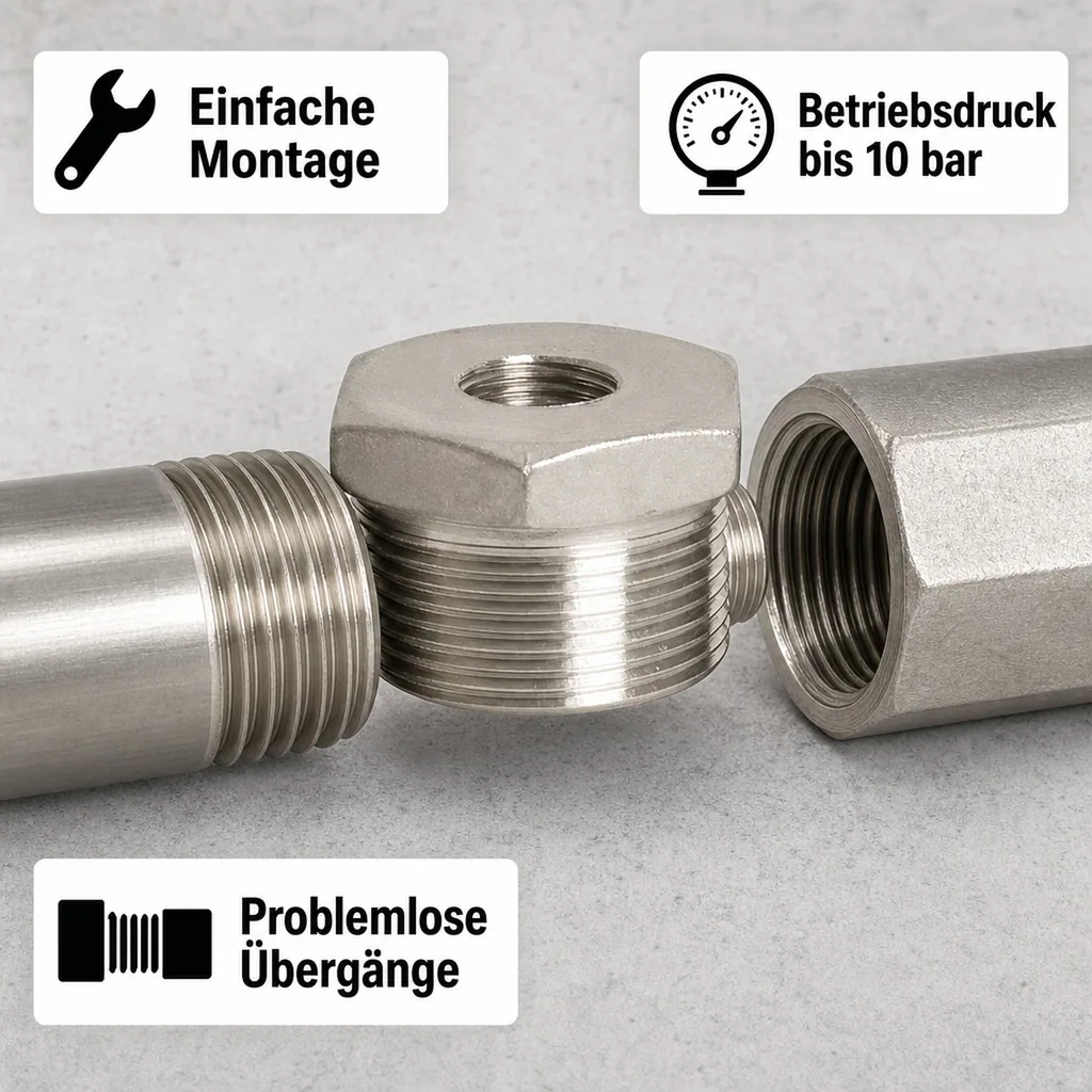 Gewindefitting Edelstahl Reduzierstück 1/2" AG x 3/8" IG