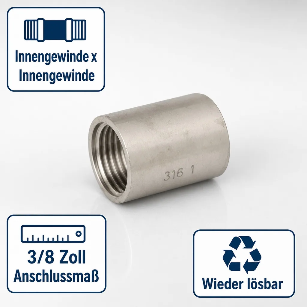 Gewindefitting Edelstahl Muffe 3/8" IG