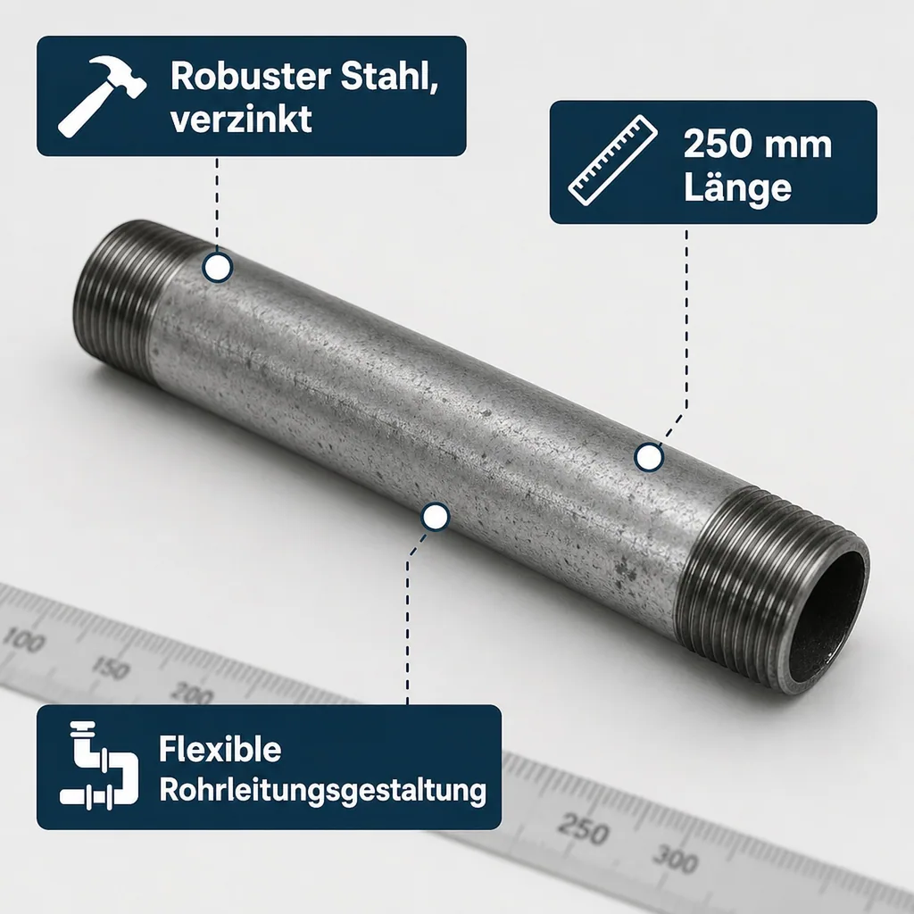 Rohrnippel verzinkt, Gewindefitting Stahl, 1/2 Zoll AG x AG 250 mm