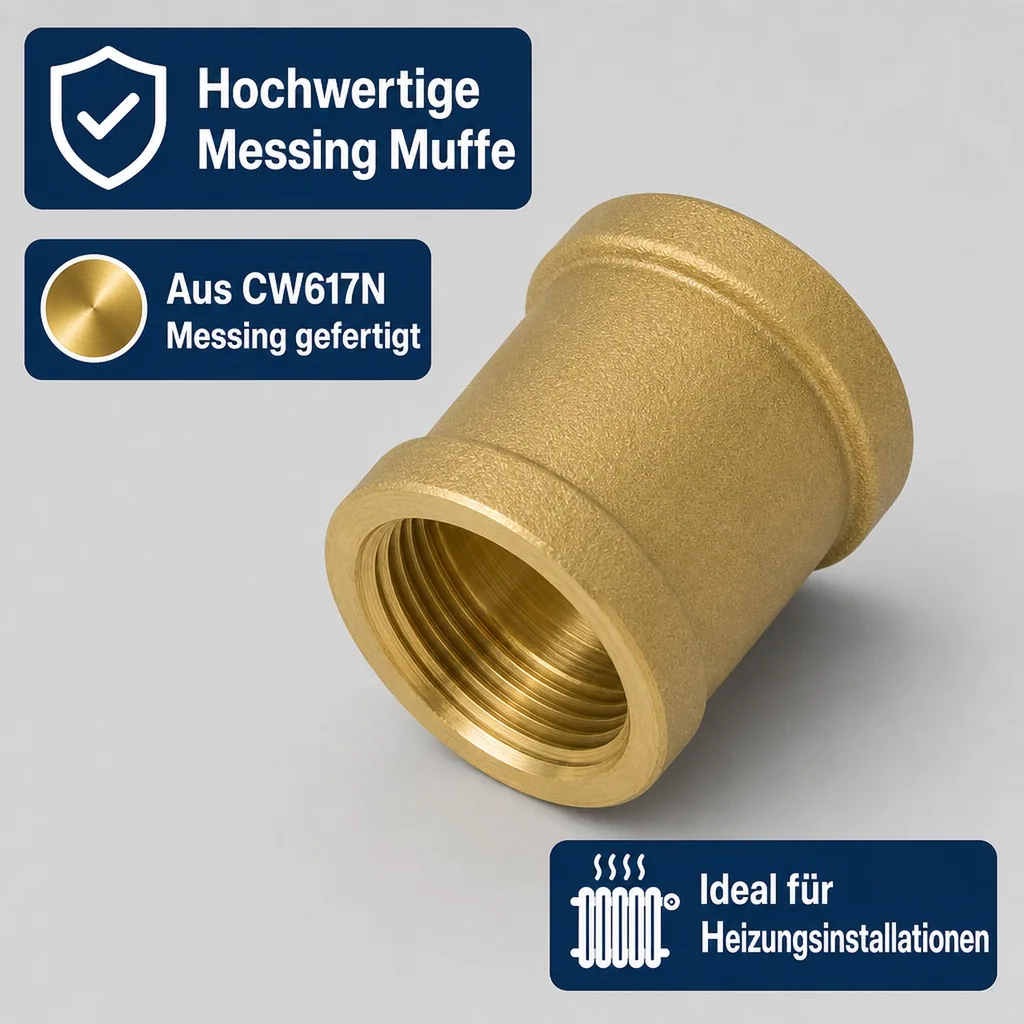 Messing Muffe, 1/2 Zoll, Gewindefitting Messing