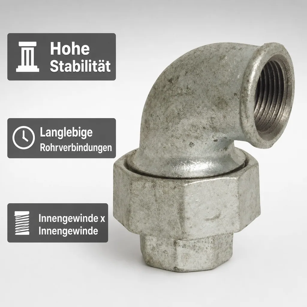 Winkelverschraubung 1/2 Zoll, Temperguss, 90 Grad Winkel