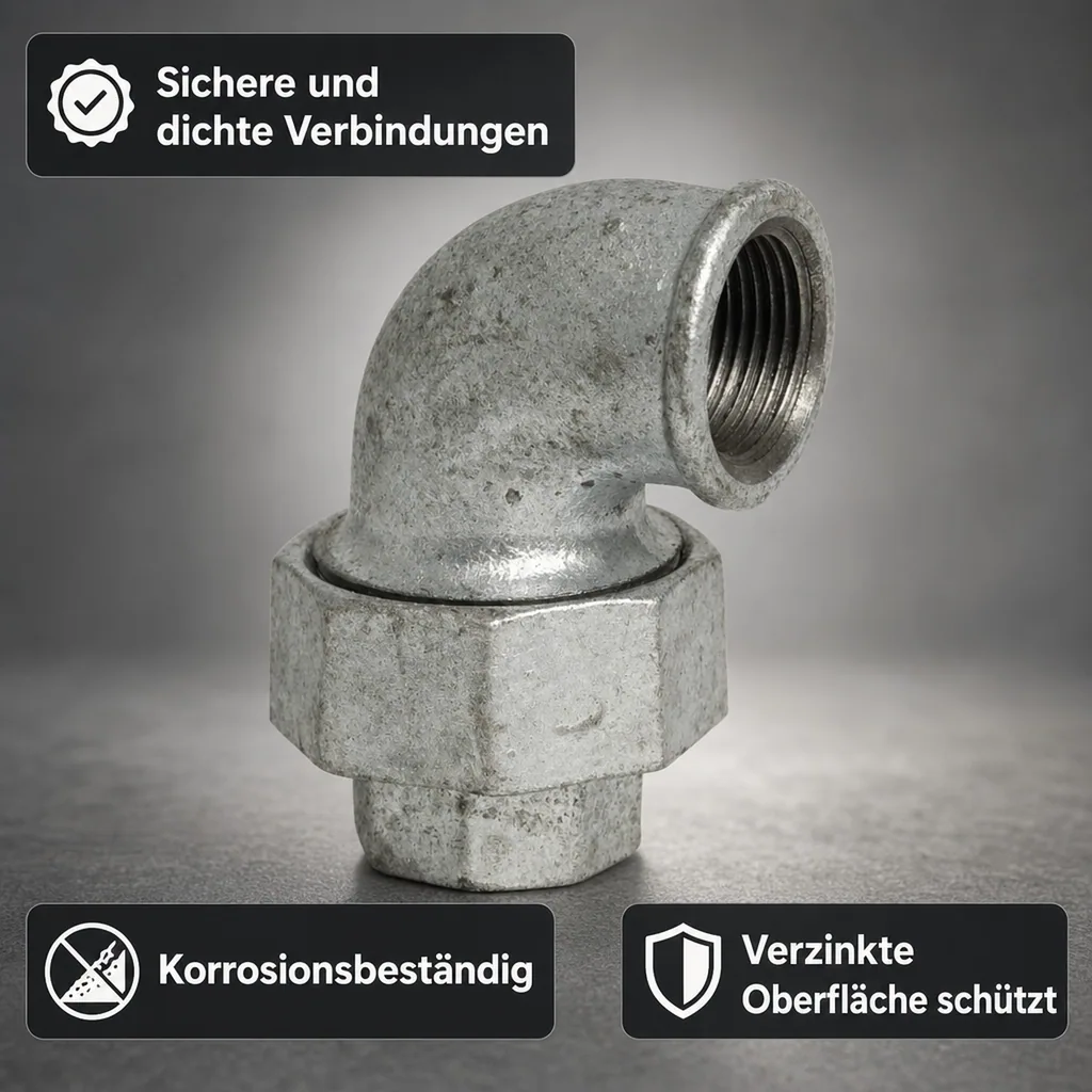 Winkelverschraubung 1/2 Zoll, Temperguss, 90 Grad Winkel
