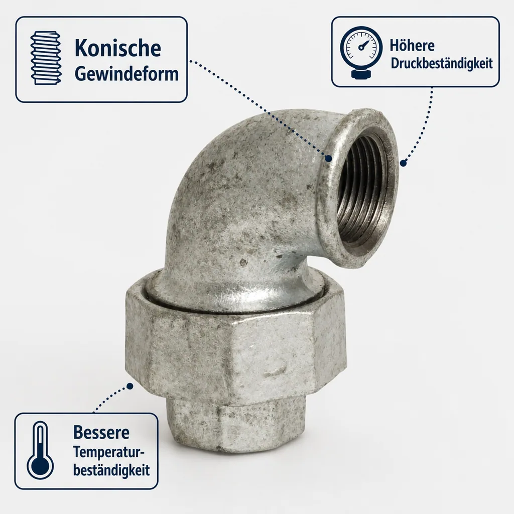 Winkelverschraubung 1/2 Zoll, Temperguss, 90 Grad Winkel