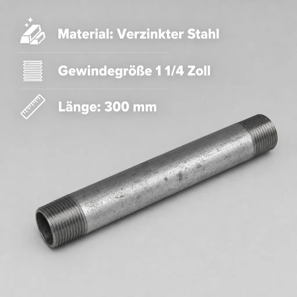 Rohrnippel verzinkt 1 1/4 Zoll, Gewindefitting, Stahl, 300mm