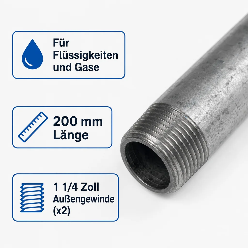 Gewindefitting Rohrnippel verzinkt 1 1/4" AG x 1 1/4" AG 200 mm