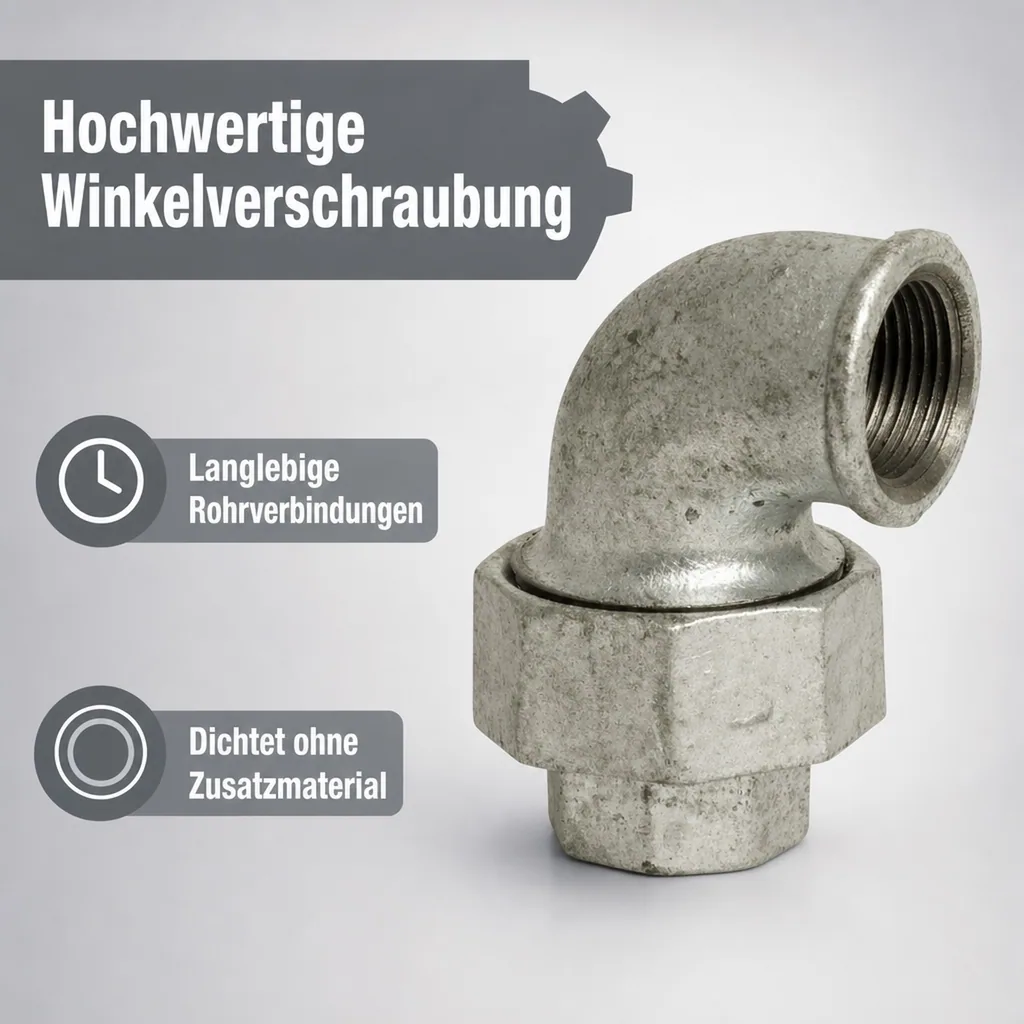 Winkelverschraubung 3/8, Gewindefitting Temperguss, 90 Grad IG x IG, Konisch dichtend