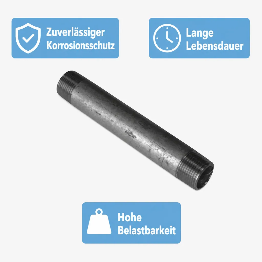 Rohrnippel verzinkt, Gewindefitting 1 1/4" AG x 1 1/4" AG, 400 mm, Stahlrohrnippel