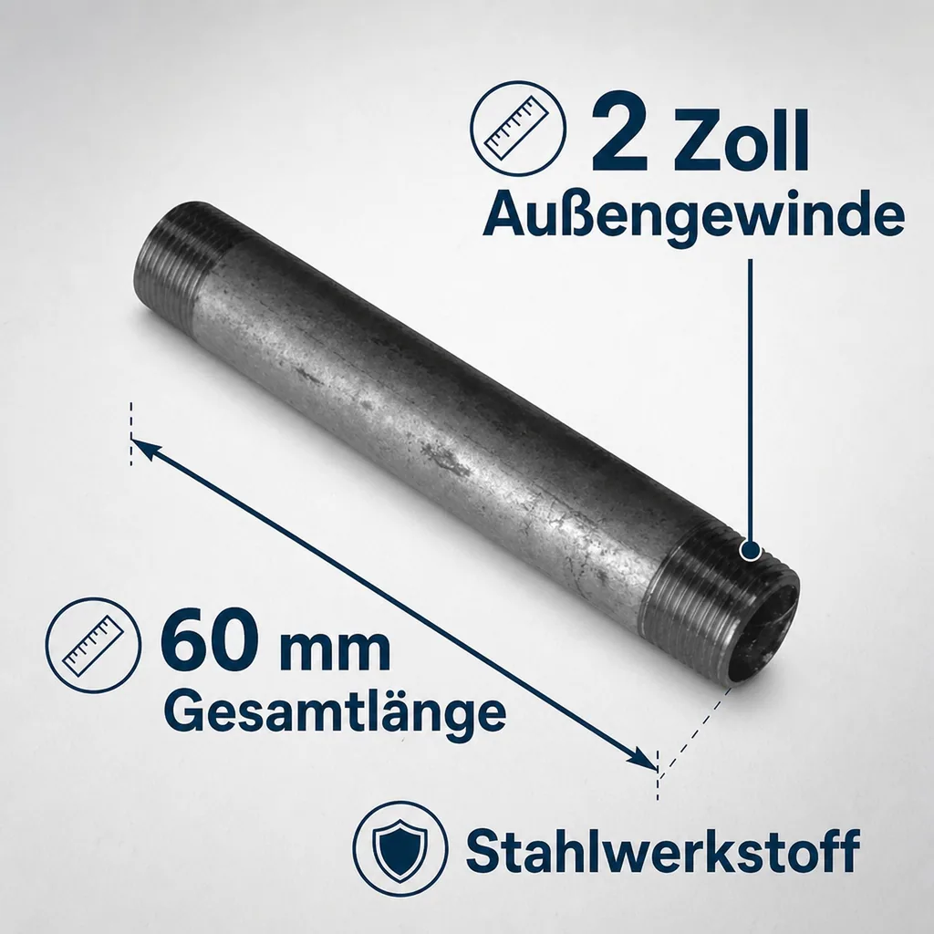 Gewindefitting Rohrnippel verzinkt 2" AG x 2" AG 60 mm
