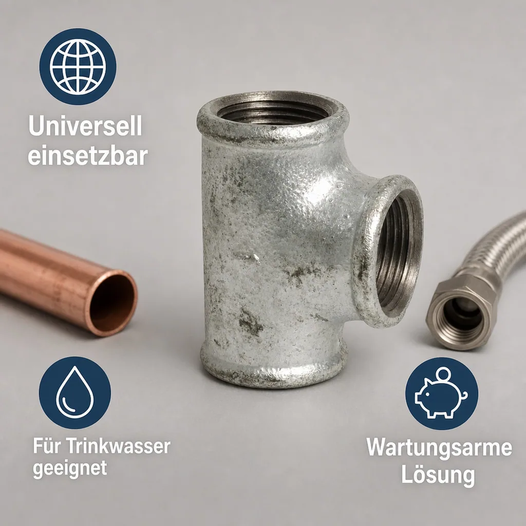 T Stück Temperguss, Gewindefitting 1/2 Zoll