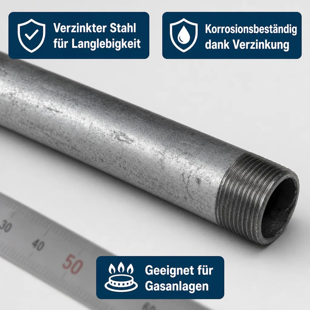 Rohrnippel, Gewindefitting verzinkt, 2" AG x 2" AG, 500 mm