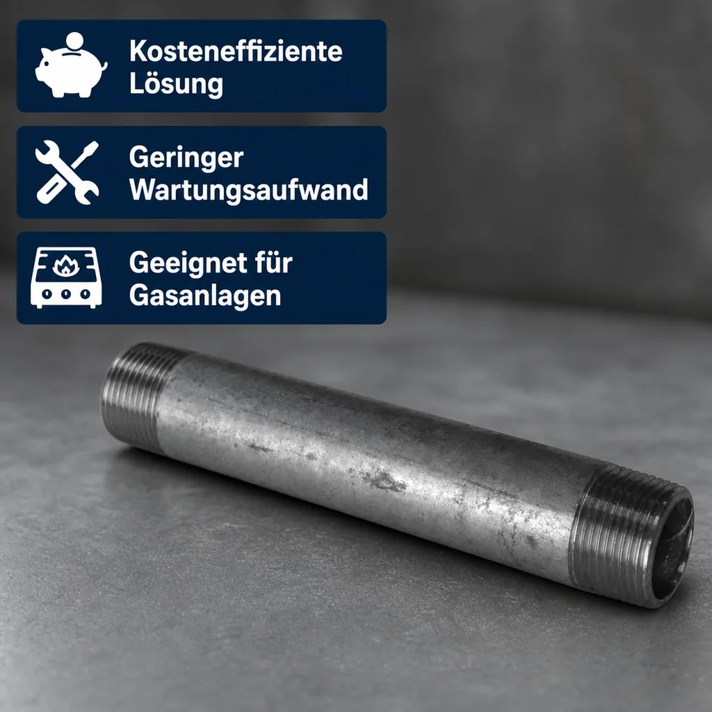 Rohrnippel verzinkt, Gewindefitting Stahl, 1 Zoll AG x 1 Zoll AG, 60 mm