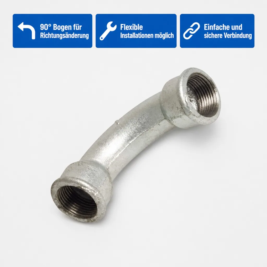 Gewindefitting Temperguss Bogen 90° 3/8" IG x 3/8" IG
