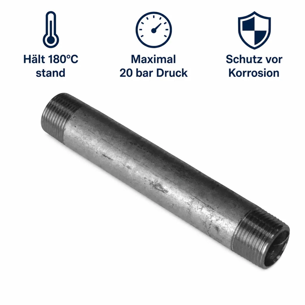 Rohrnippel verzinkt, Gewindefitting Stahl, 1 Zoll AG x 1 Zoll AG, 120 mm