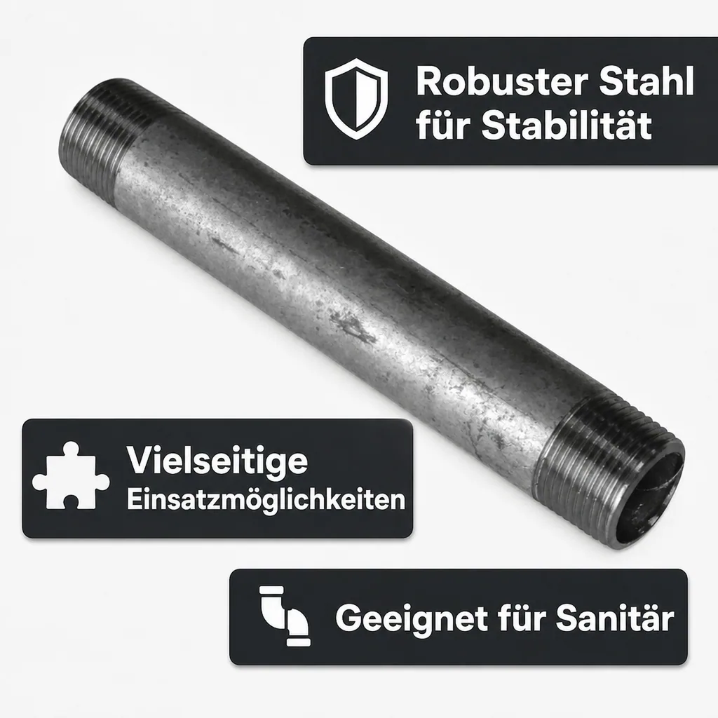 Rohrnippel verzinkt, Gewindefitting Stahl, 1 Zoll AG x 1 Zoll AG, 120 mm